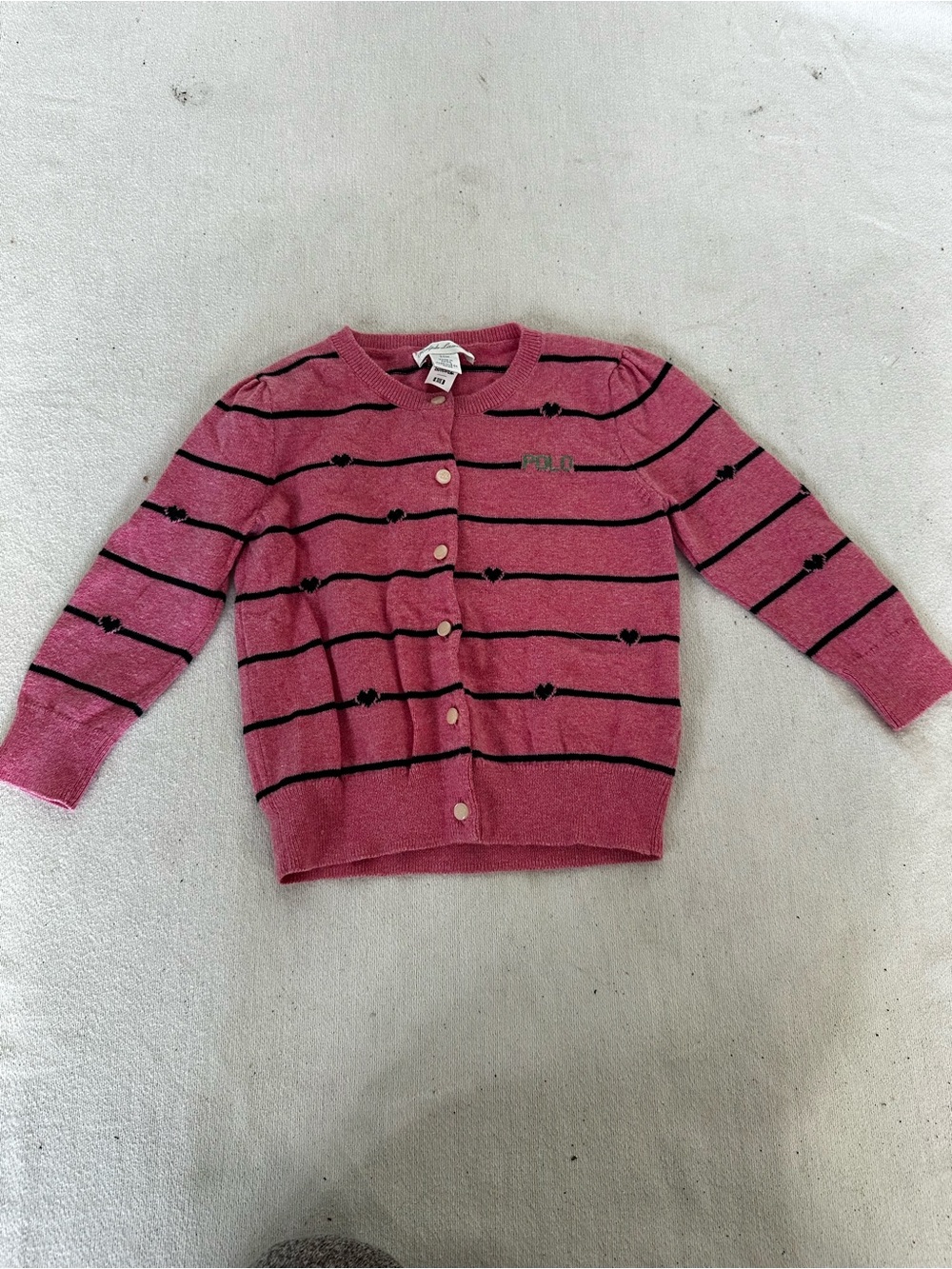 Ralph Lauren Pink Crewneck Button Stripe Cardigan